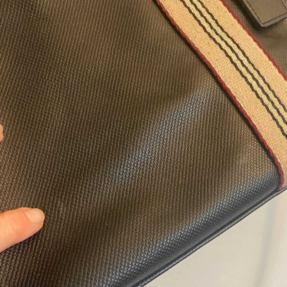 Louenhide Black and Cream Men's Vegan Leather Weekender Travel Bag w/Dual Straps